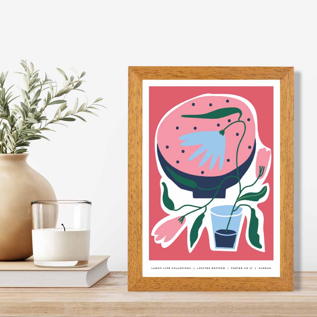 Boho Art Pink, Blue Floral Shapes Art Print | Wall Art Plaza UK