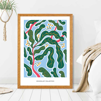 Modern Art Blue, Green Botanical Pattern Art Print | Wall Art Plaza UK