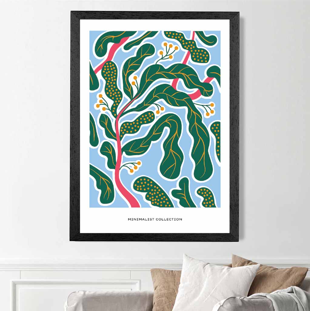 Modern Art Blue, Green Botanical Pattern Art Print | Wall Art Plaza UK