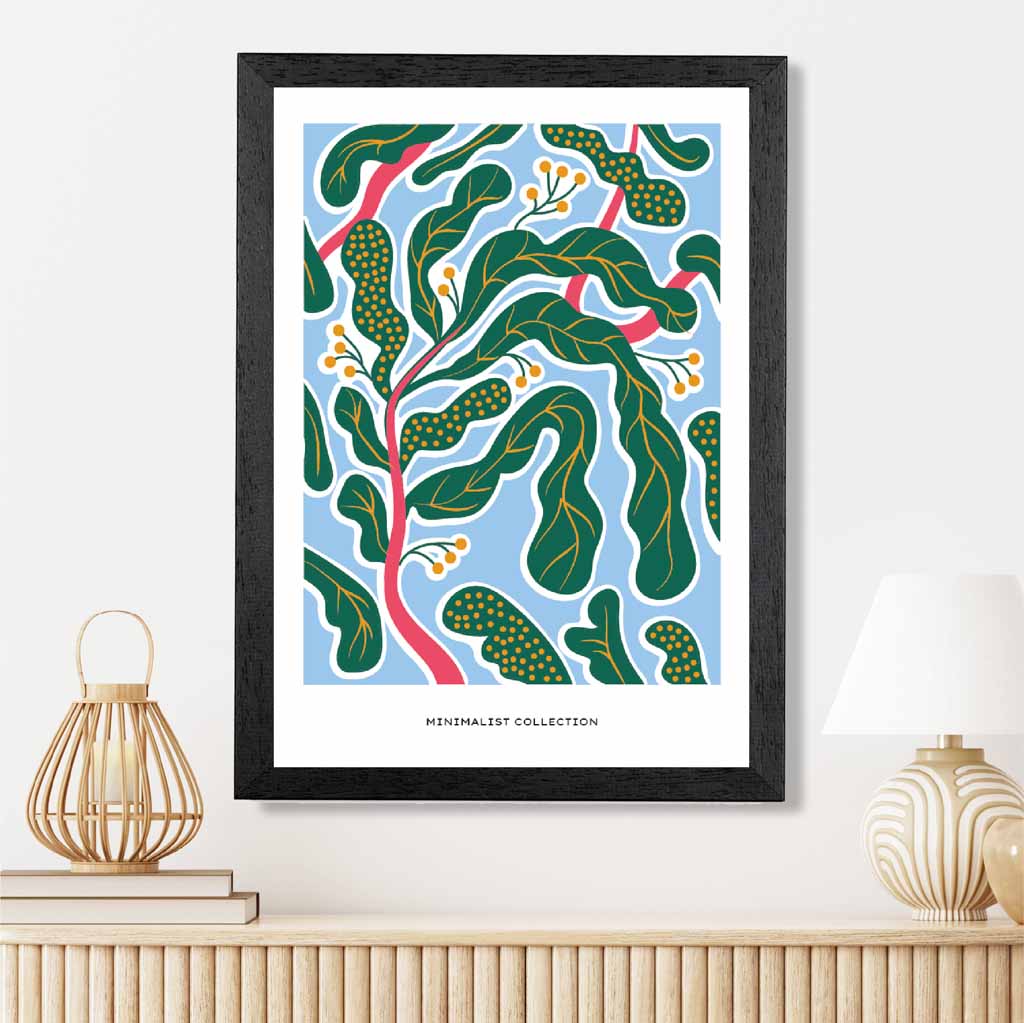 Modern Art Blue, Green Botanical Pattern Art Print | Wall Art Plaza UK