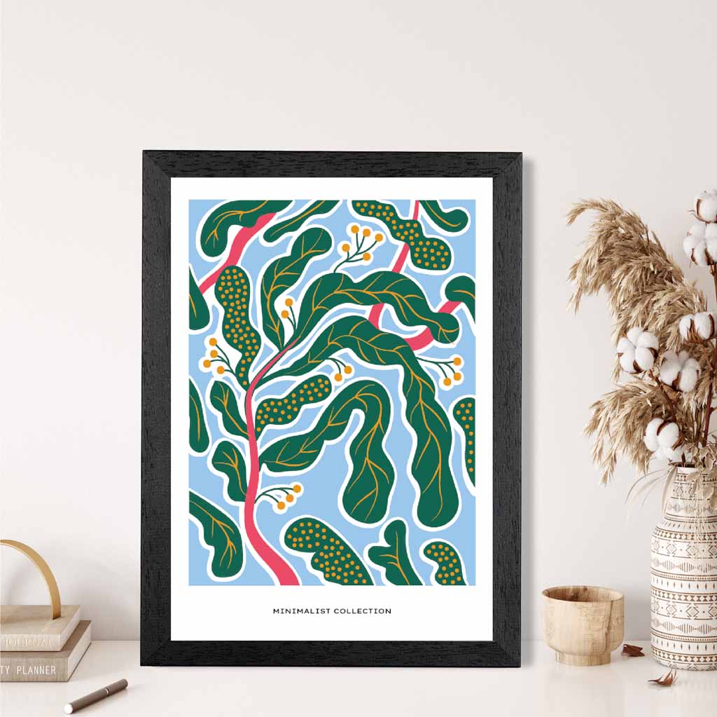 Modern Art Blue, Green Botanical Pattern Art Print | Wall Art Plaza UK