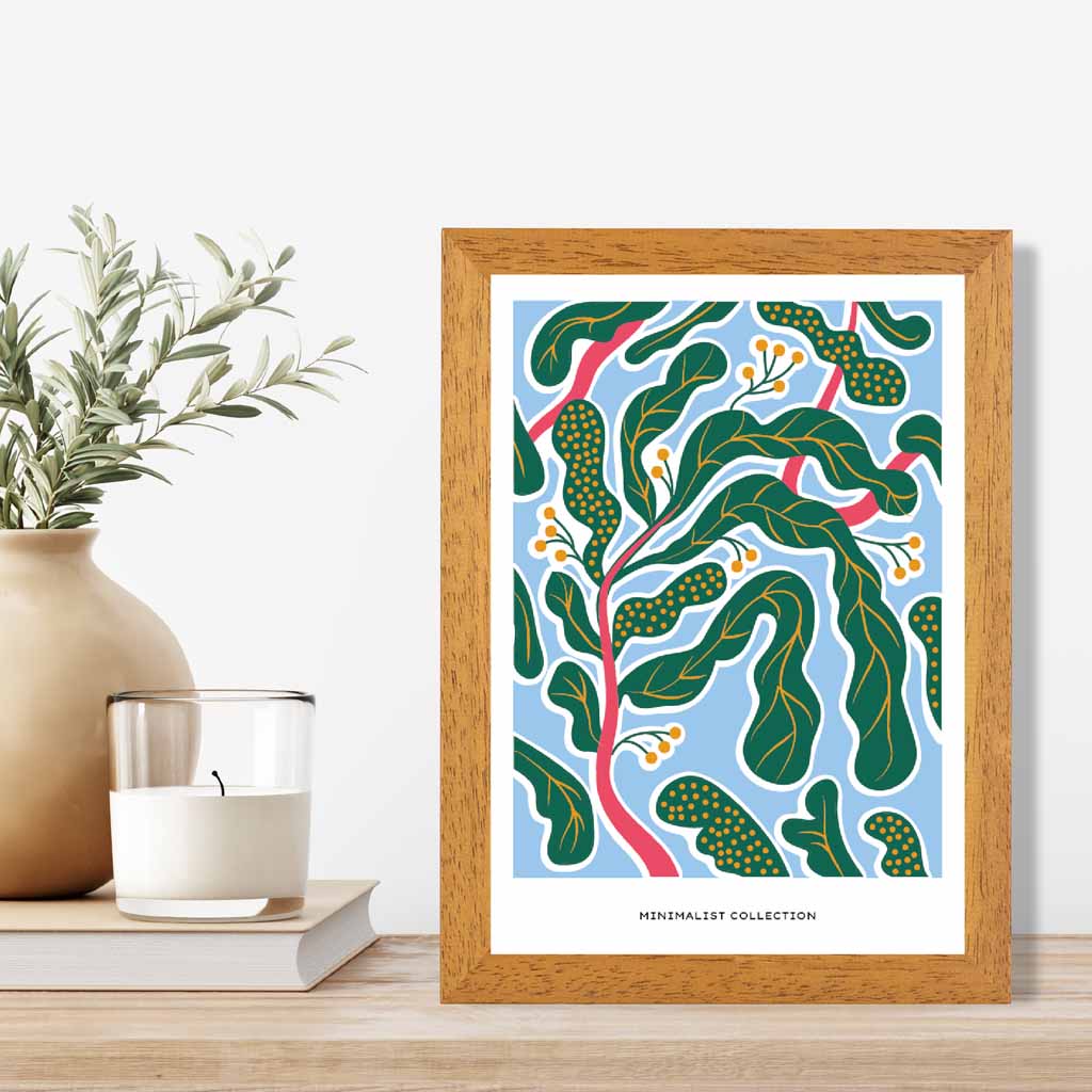 Modern Art Blue, Green Botanical Pattern Art Print | Wall Art Plaza UK