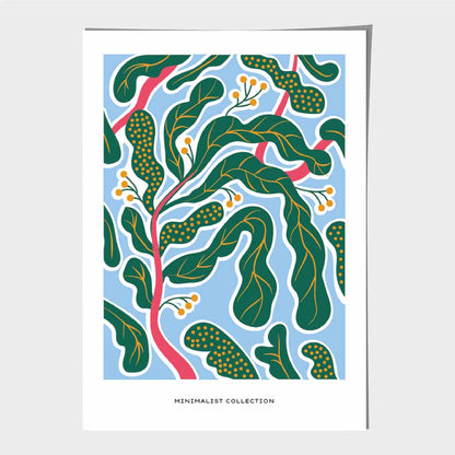 Modern Art Blue, Green Botanical Pattern Art Print | Wall Art Plaza UK