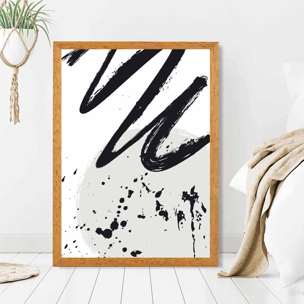 Modern Abstract Grey, Black Paint Strokes No 2 Art Print | Wall Art Plaza