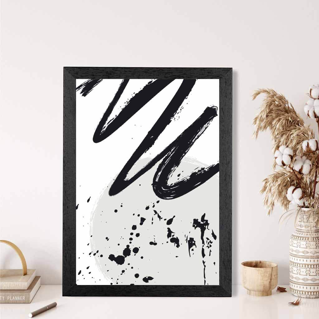 Modern Abstract Grey, Black Paint Strokes No 2 Art Print | Wall Art Plaza