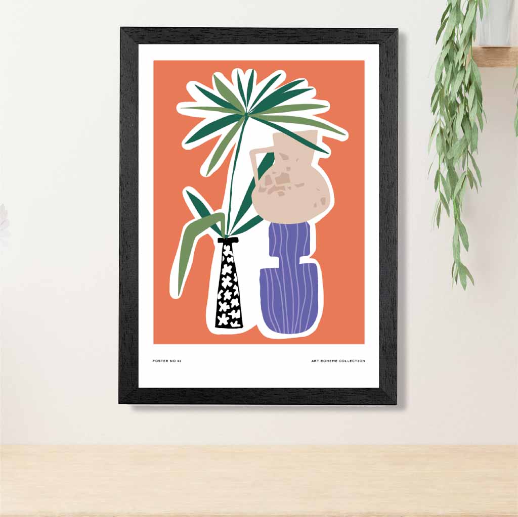 Boho Modern Orange, Purple Floral Art Print | Wall Art Plaza UK