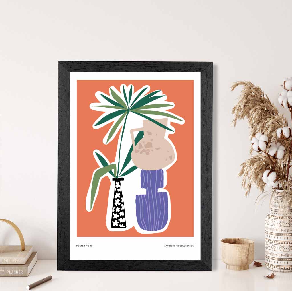 Boho Modern Orange, Purple Floral Art Print | Wall Art Plaza UK