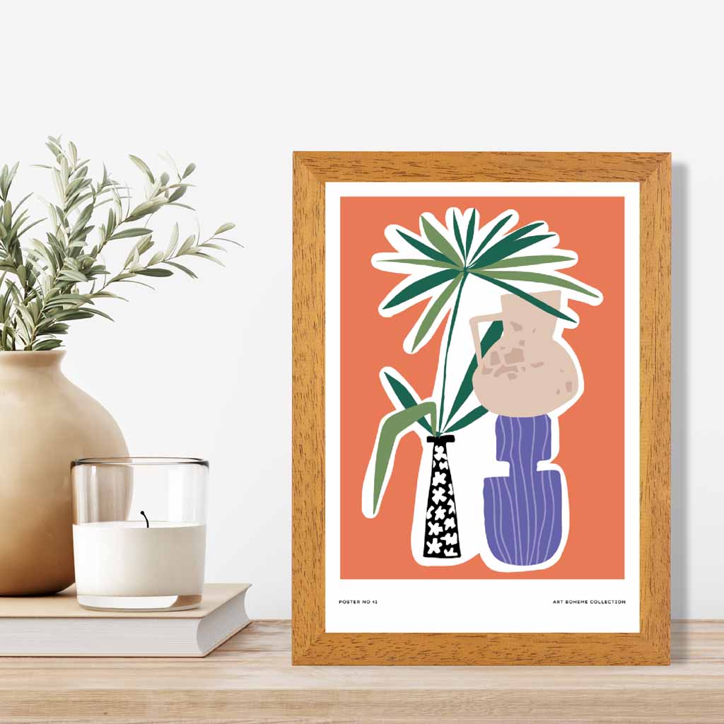 Boho Modern Orange, Purple Floral Art Print | Wall Art Plaza UK