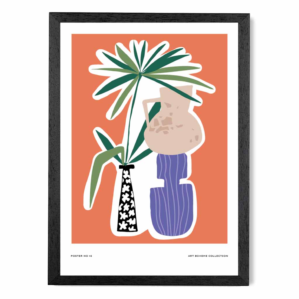 Boho Modern Orange, Purple Floral Art Print | Wall Art Plaza UK