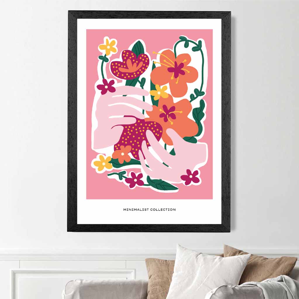 Boho Art Pink, Orange Flowers Art Print | Wall Art Plaza UK