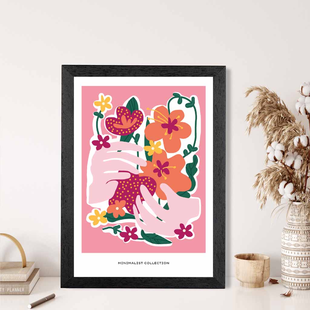 Boho Art Pink, Orange Flowers Art Print | Wall Art Plaza UK