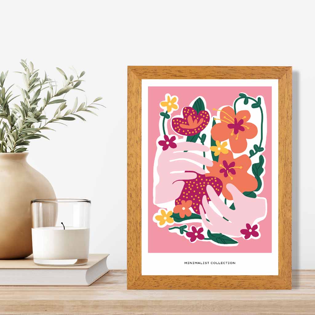 Boho Art Pink, Orange Flowers Art Print | Wall Art Plaza UK