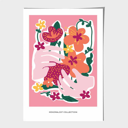 Boho Art Pink, Orange Flowers Art Print | Wall Art Plaza UK