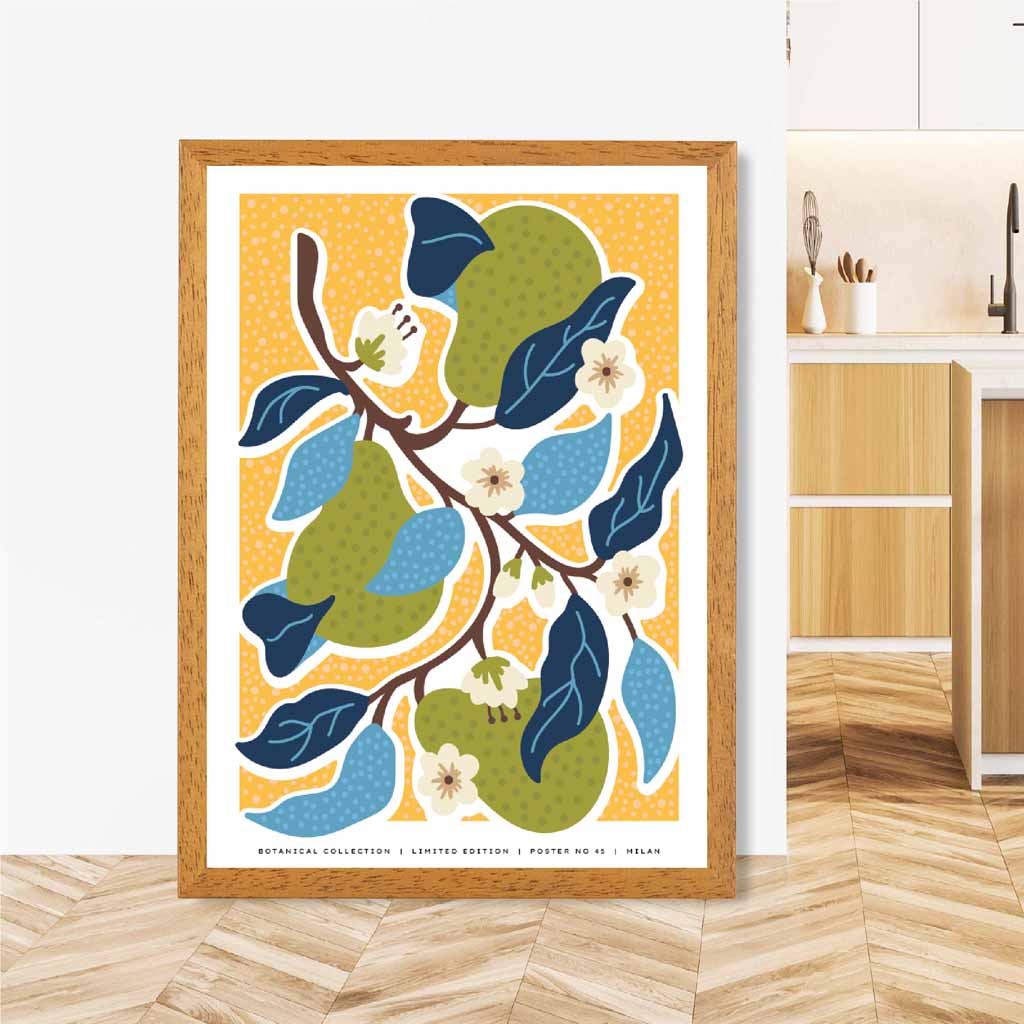 Modern Milan Blue, Yellow Flowers Art Poster | Wall Art Plaza UK