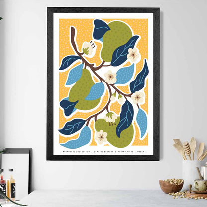 Modern Milan Blue, Yellow Flowers Art Poster | Wall Art Plaza UK