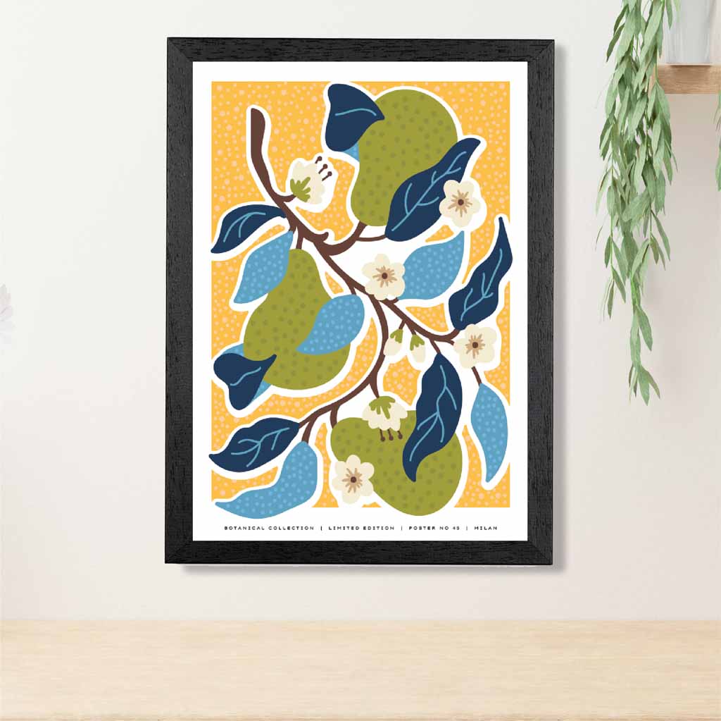 Modern Milan Blue, Yellow Flowers Art Poster | Wall Art Plaza UK
