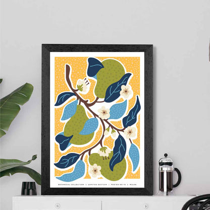 Modern Milan Blue, Yellow Flowers Art Poster | Wall Art Plaza UK