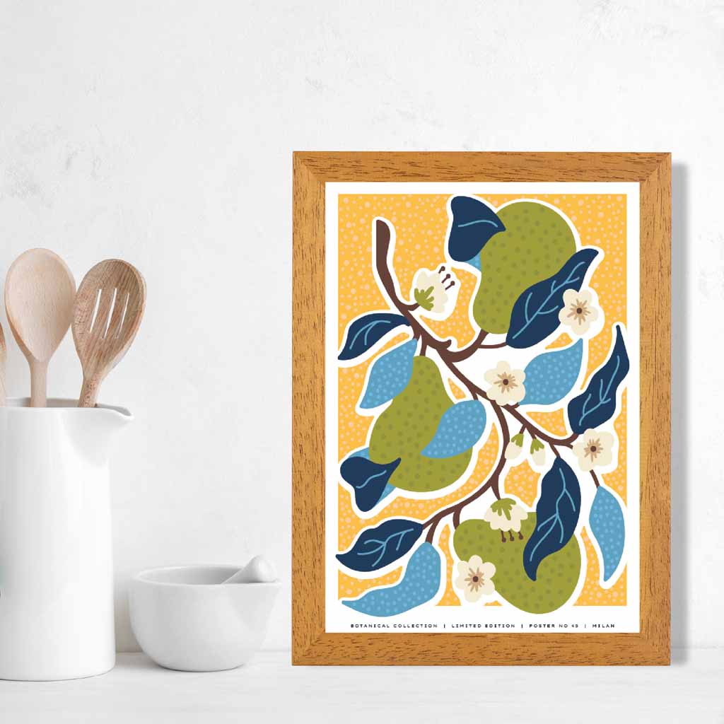 Modern Milan Blue, Yellow Flowers Art Poster | Wall Art Plaza UK