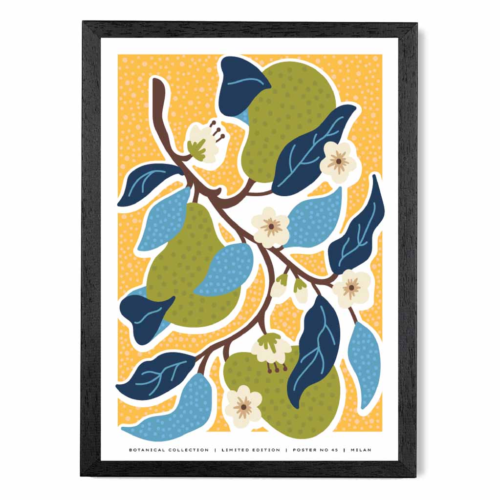Modern Milan Blue, Yellow Flowers Art Poster | Wall Art Plaza UK