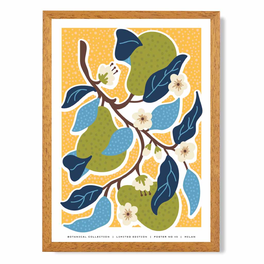 Modern Milan Blue, Yellow Flowers Art Poster | Wall Art Plaza UK