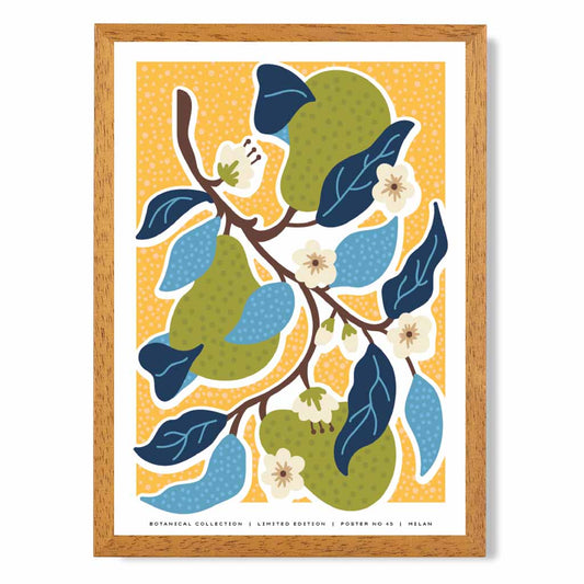 Modern Milan Blue, Yellow Flowers Art Poster | Wall Art Plaza UK