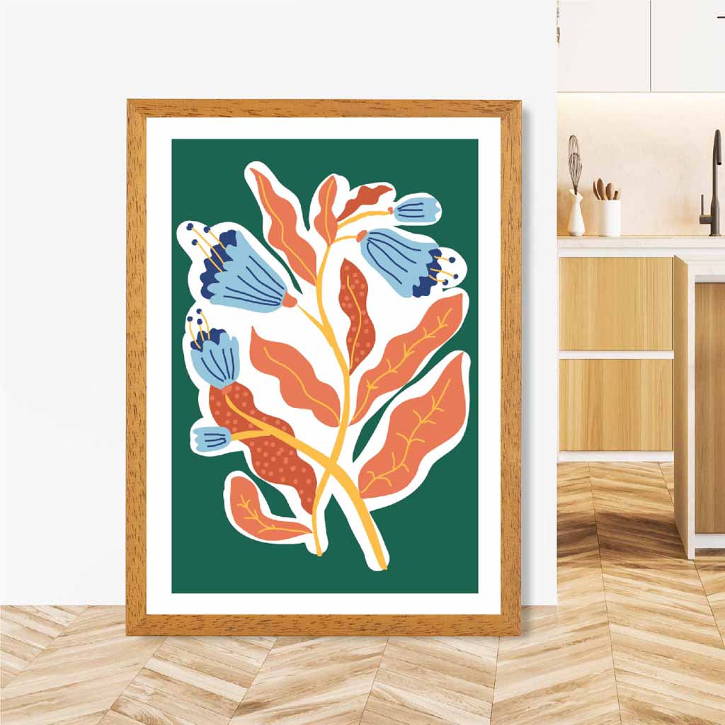 Modern Floral Green, Orange Flower Exhibition Art Poster | Wall Art Plaza UK