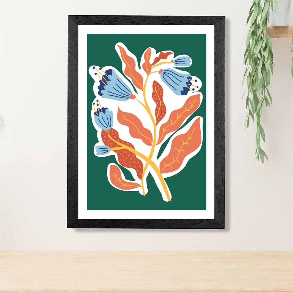 Modern Floral Green, Orange Flower Exhibition Art Poster | Wall Art Plaza UK