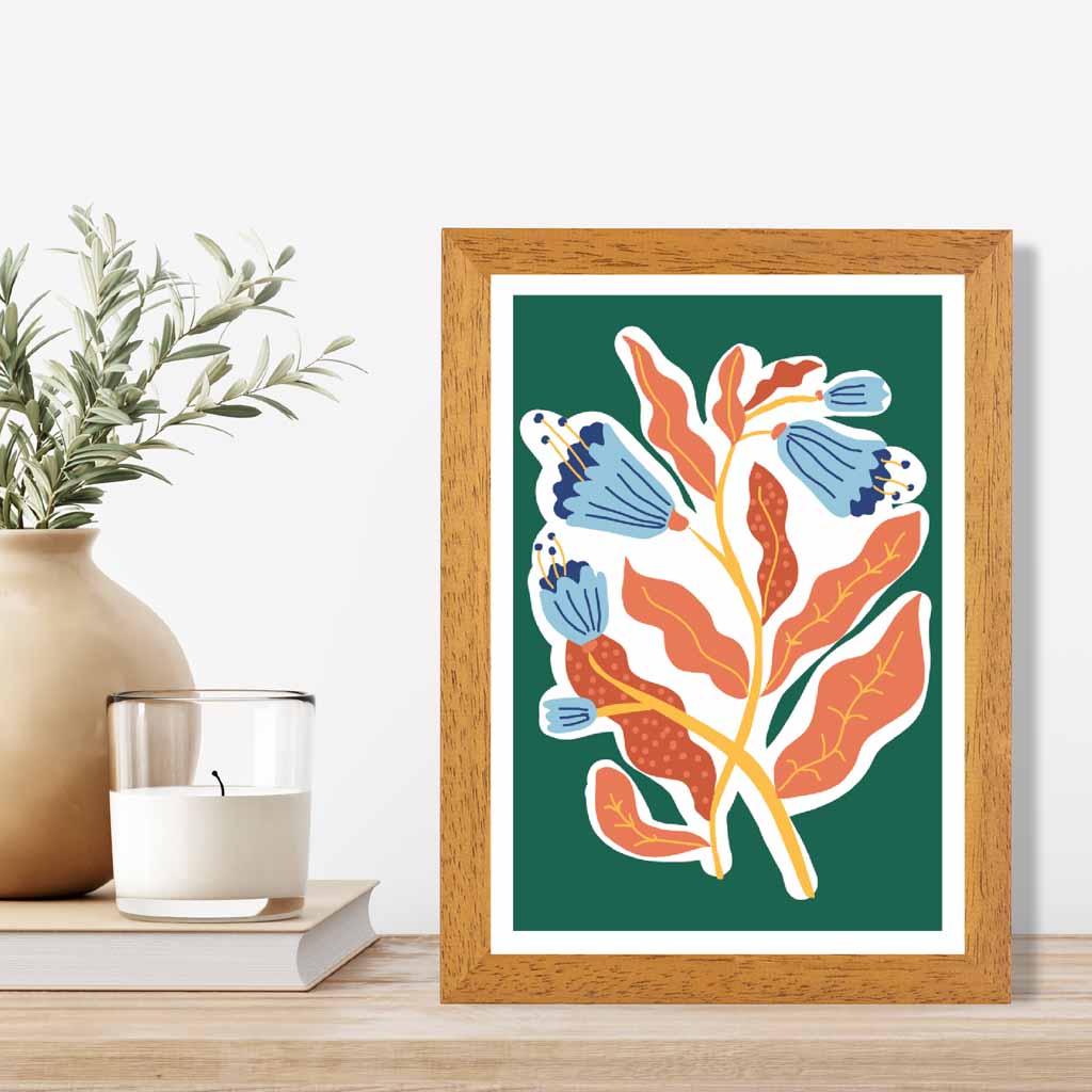 Modern Floral Green, Orange Flower Exhibition Art Poster | Wall Art Plaza UK