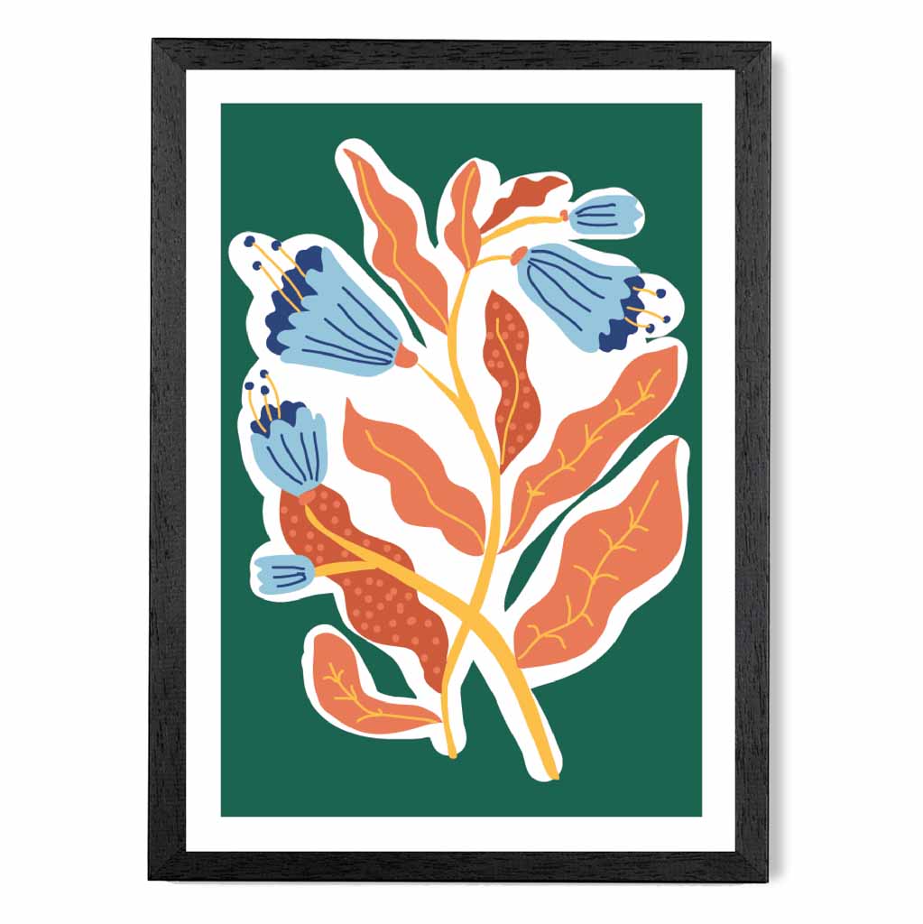 Modern Floral Green, Orange Flower Exhibition Art Poster | Wall Art Plaza UK