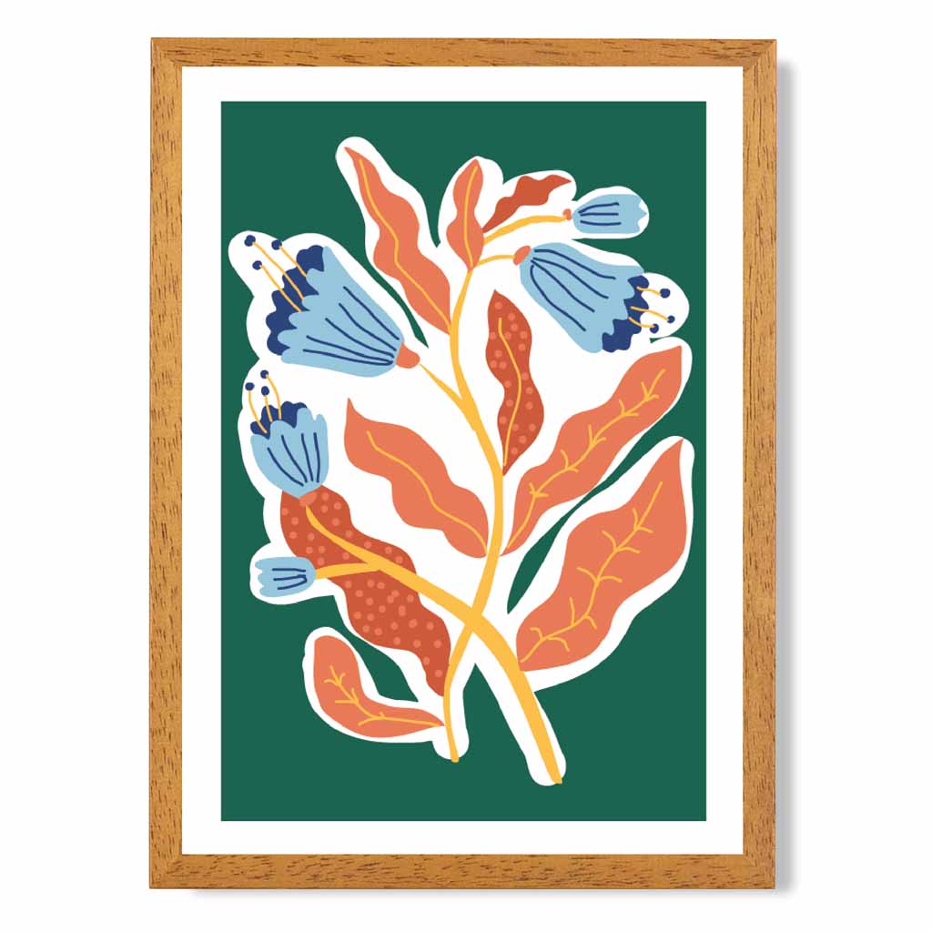 Modern Floral Green, Orange Flower Exhibition Art Poster | Wall Art Plaza UK