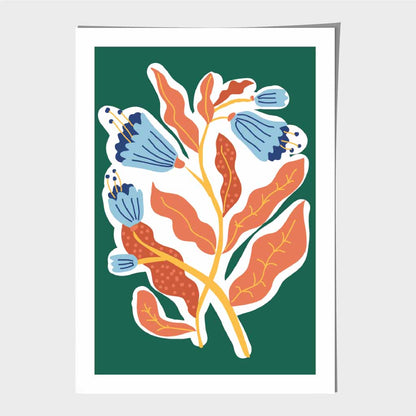 Modern Floral Green, Orange Flower Exhibition Art Poster | Wall Art Plaza UK