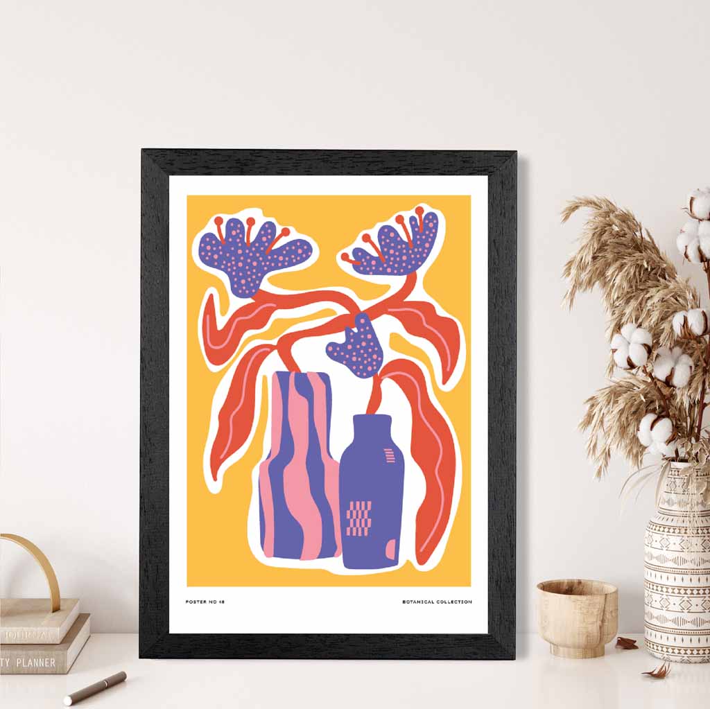 Modern Floral Yellow, Purple Botanical Art Print | Wall Art Plaza UK