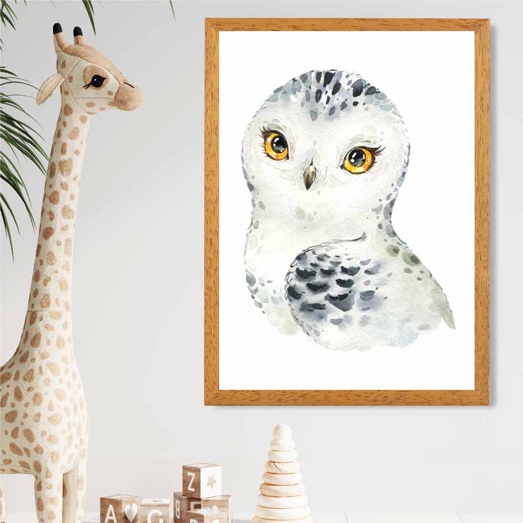 Cute Snowy Owl Nursery Art Poster | Wall Art Plaza UK