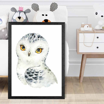 Cute Snowy Owl Nursery Art Poster | Wall Art Plaza UK