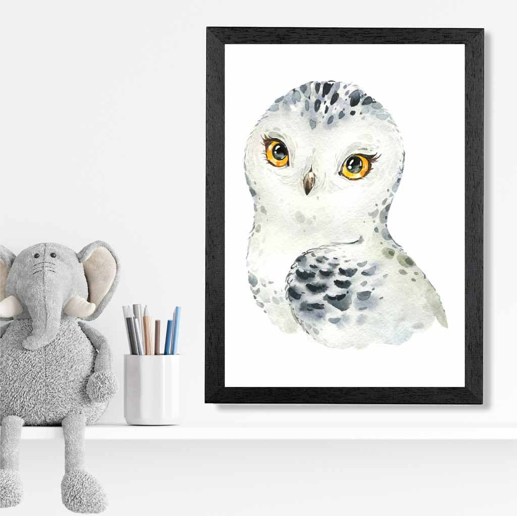 Cute Snowy Owl Nursery Art Poster | Wall Art Plaza UK