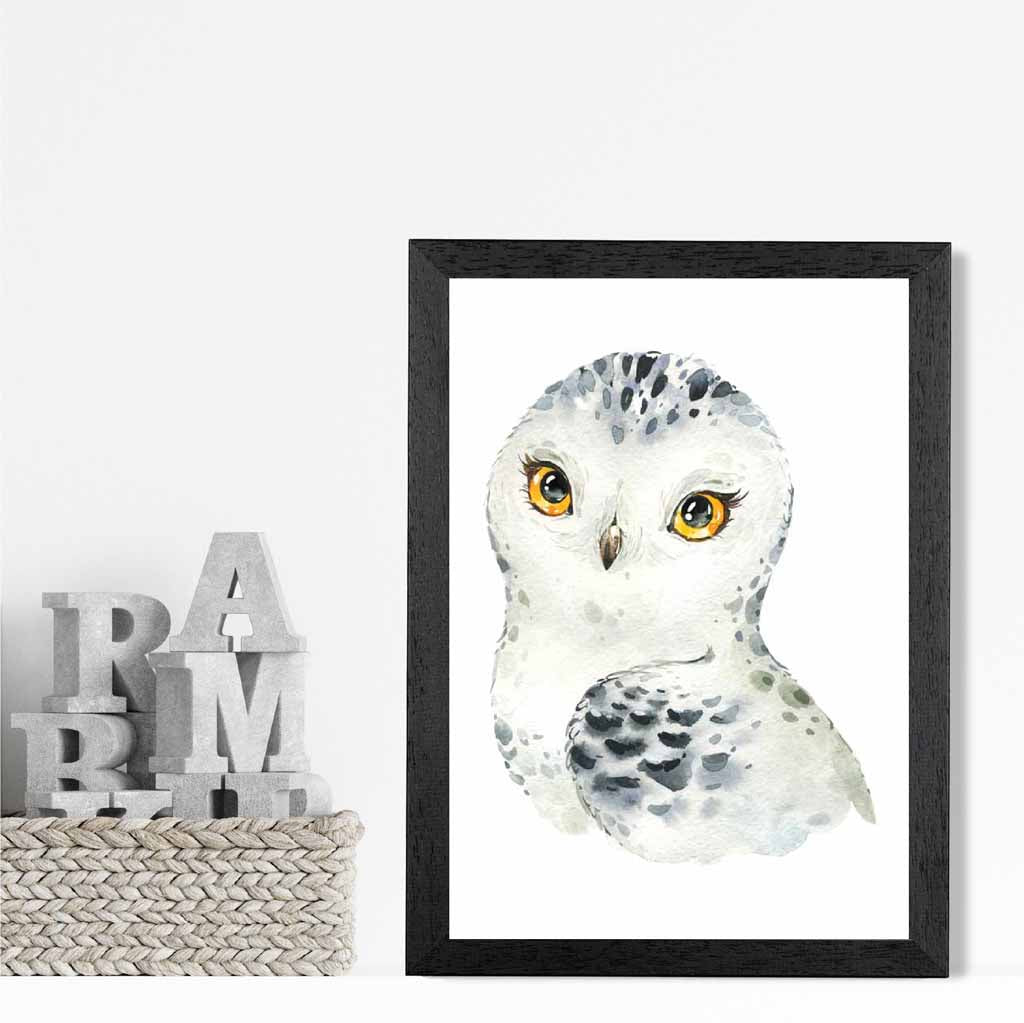 Cute Snowy Owl Nursery Art Poster | Wall Art Plaza UK
