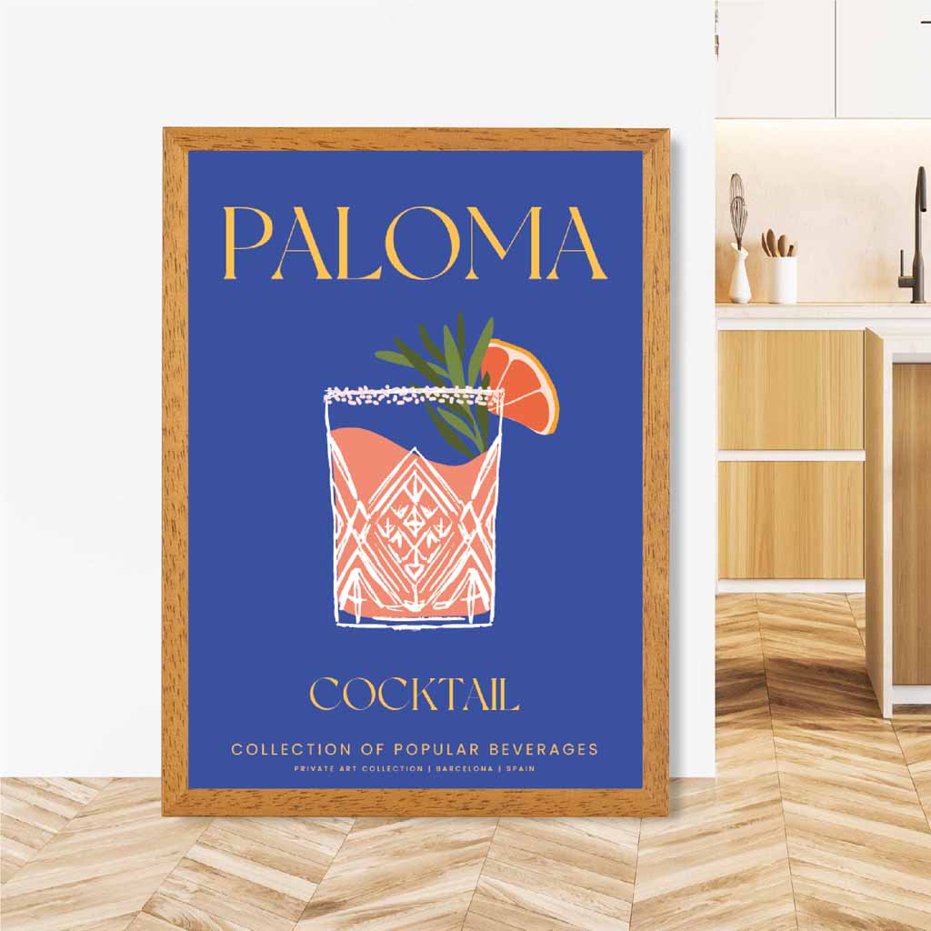 Paloma Navy Blue, Colourful Cocktail Art Print | Wall Art Plaza UK