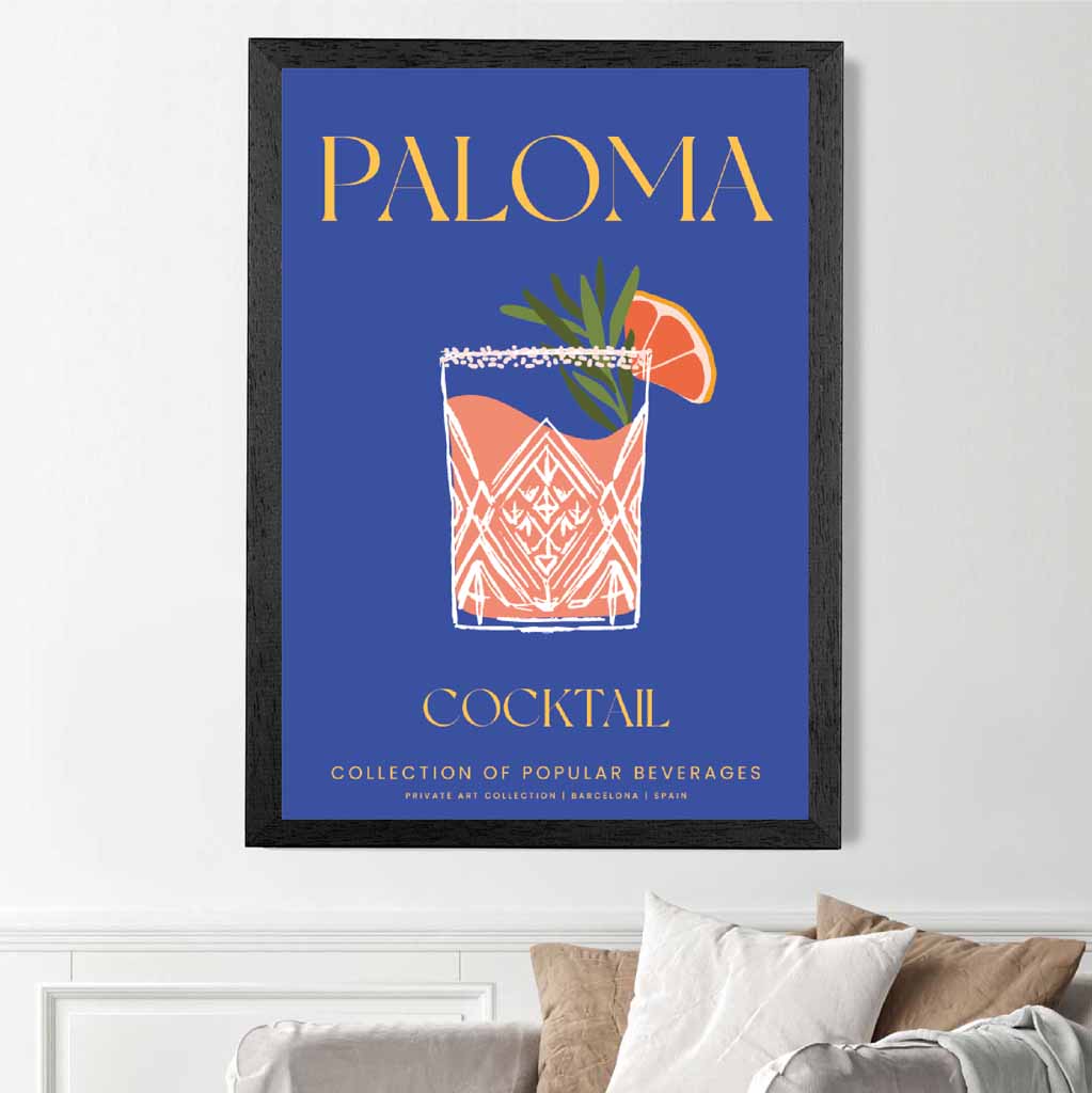 Paloma Navy Blue, Colourful Cocktail Art Print | Wall Art Plaza UK