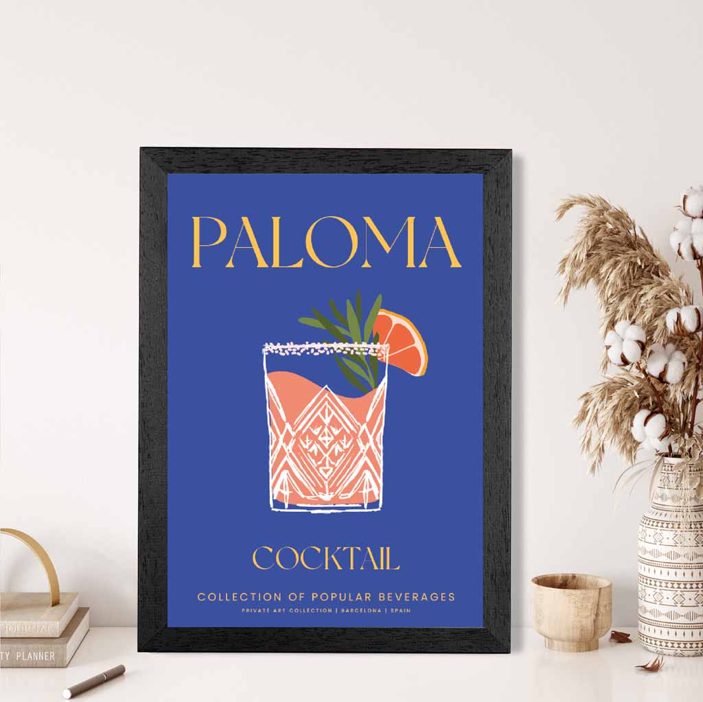 Paloma Navy Blue, Colourful Cocktail Art Print | Wall Art Plaza UK