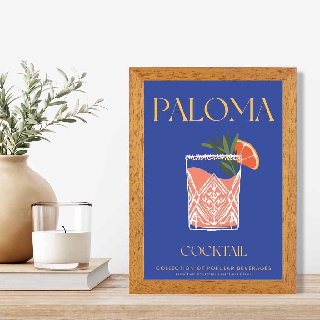 Paloma Navy Blue, Colourful Cocktail Art Print | Wall Art Plaza UK