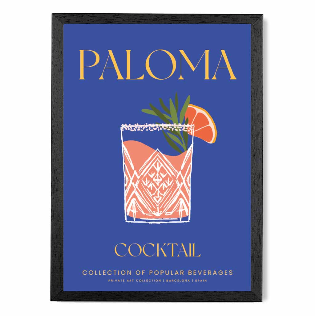 Paloma Navy Blue, Colourful Cocktail Art Print | Wall Art Plaza UK