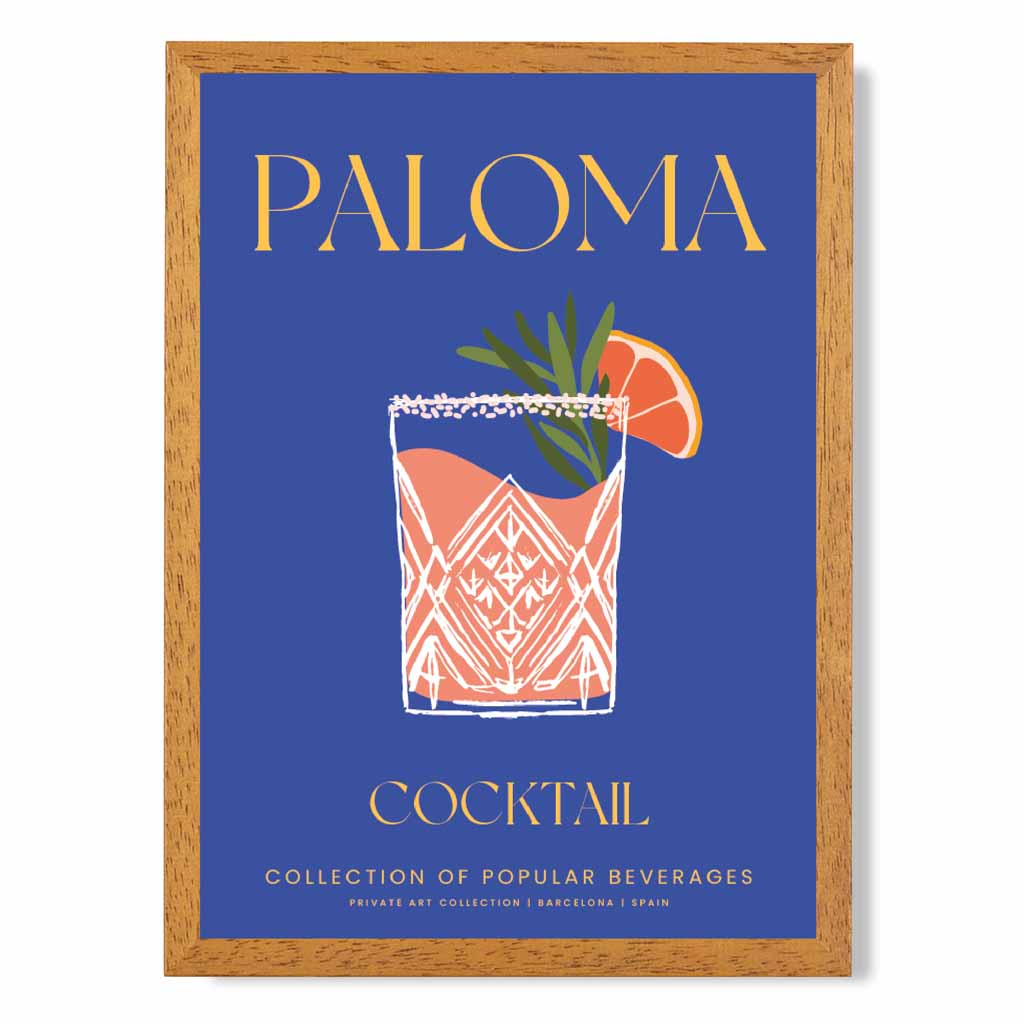Paloma Navy Blue, Colourful Cocktail Art Print | Wall Art Plaza UK