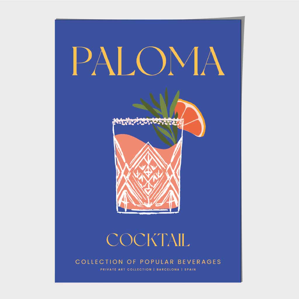 Paloma Navy Blue, Colourful Cocktail Art Print | Wall Art Plaza UK