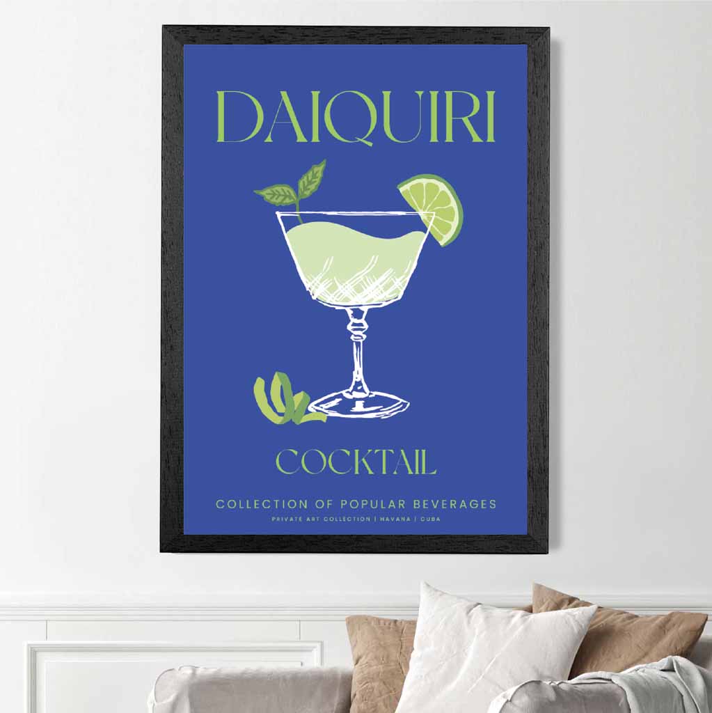 Daiquiri Navy Blue, Colourful Cocktail Art Print | Wall Art Plaza UK