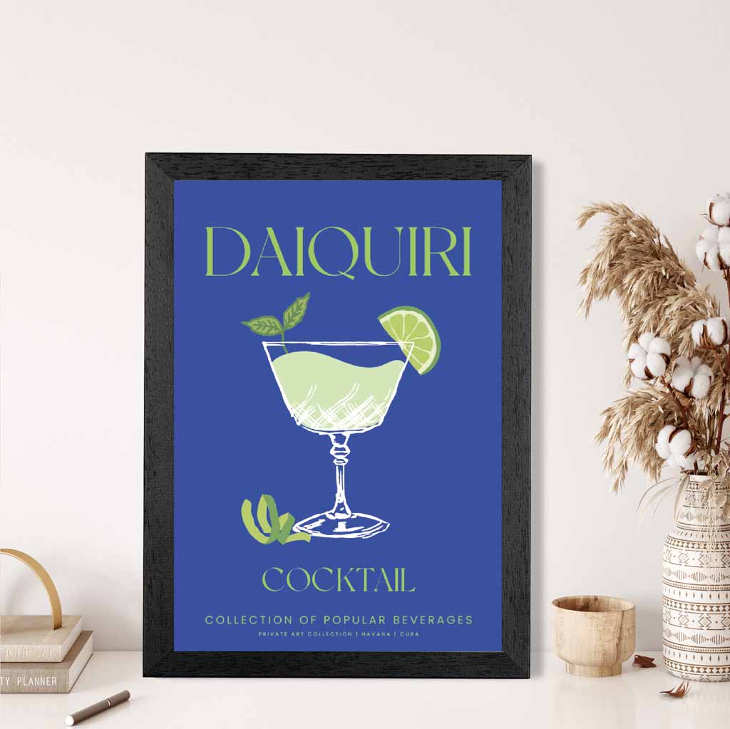 Daiquiri Navy Blue, Colourful Cocktail Art Print | Wall Art Plaza UK