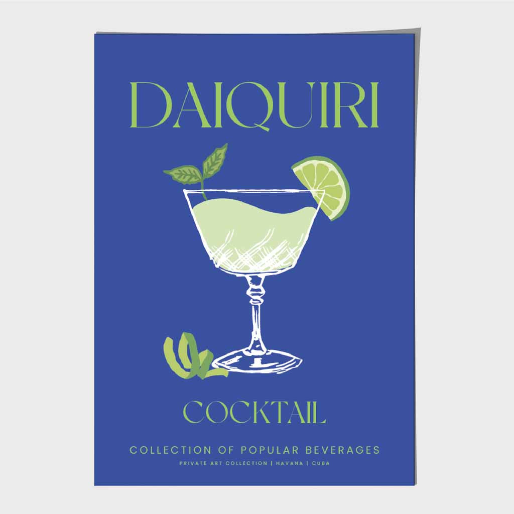 Daiquiri Navy Blue, Colourful Cocktail Art Print | Wall Art Plaza UK