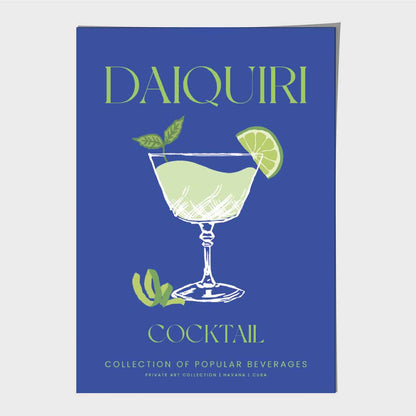 Daiquiri Navy Blue, Colourful Cocktail Art Print | Wall Art Plaza UK