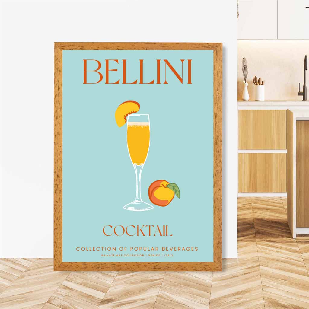 Bellini Aqua Blue, Colourful Cocktail Art Print | Wall Art Plaza UK
