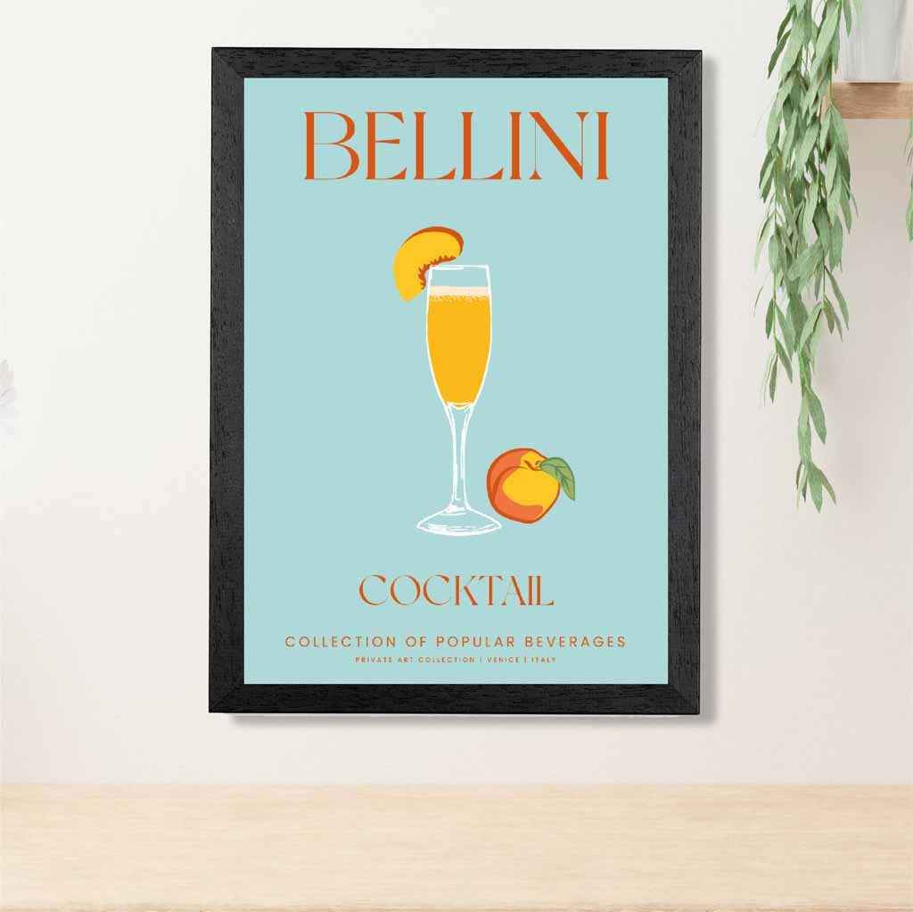 Bellini Aqua Blue, Colourful Cocktail Art Print | Wall Art Plaza UK
