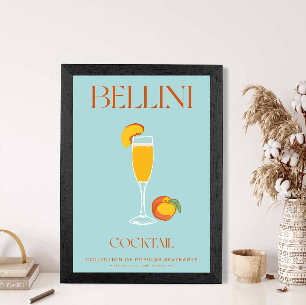 Bellini Aqua Blue, Colourful Cocktail Art Print | Wall Art Plaza UK